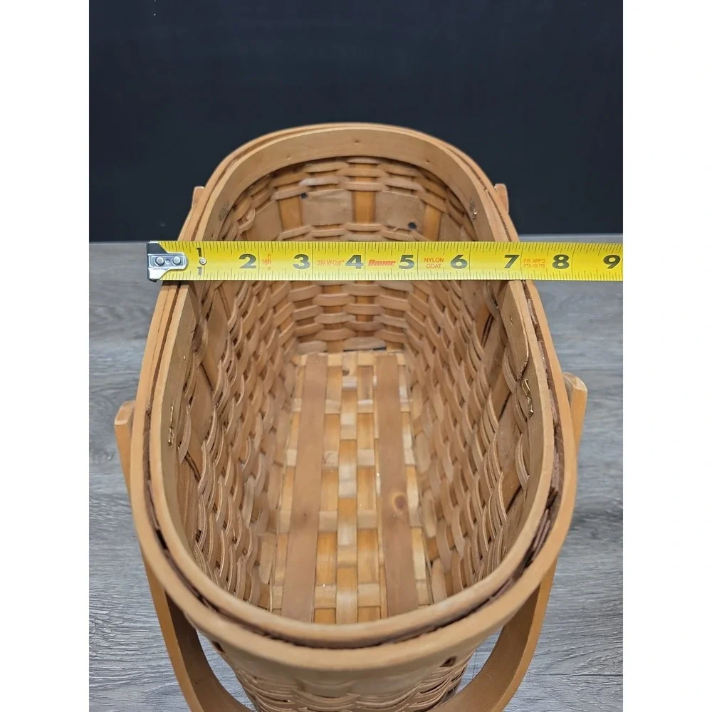Vintage Double Handled Light Brown Wooden Basket 13.5x9x7 Rustic Home Decor